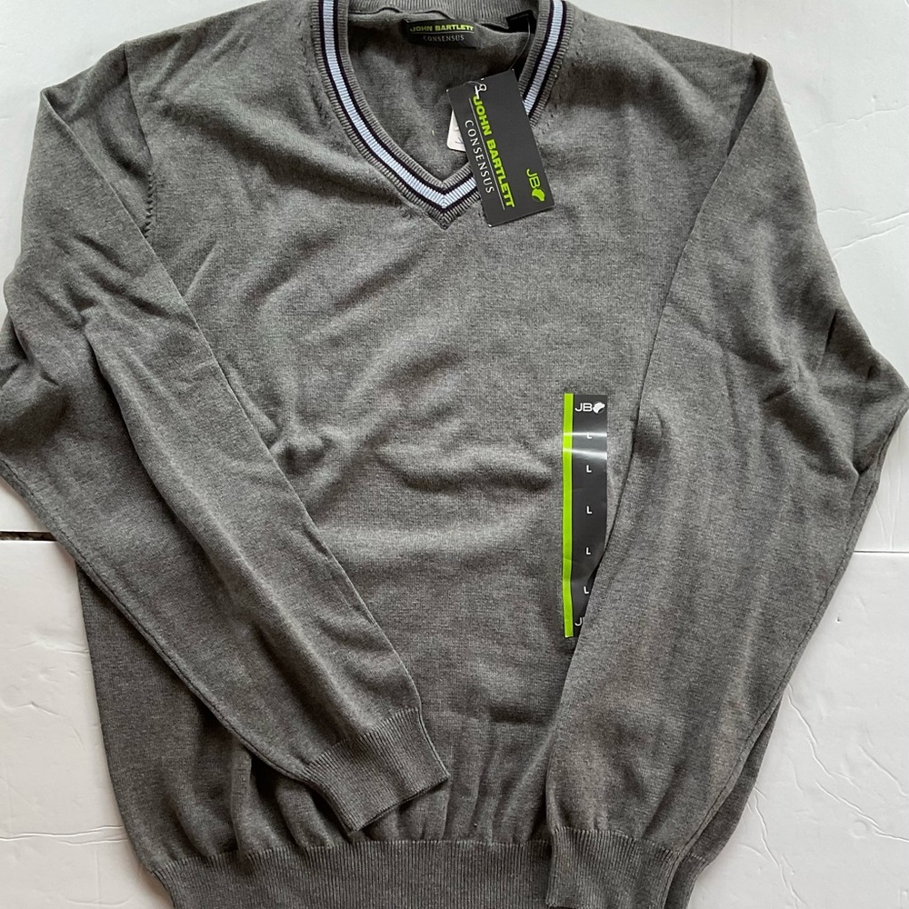John Bartlett Consensus Sweater Mens Large Pullover Knit V-Neck Gray